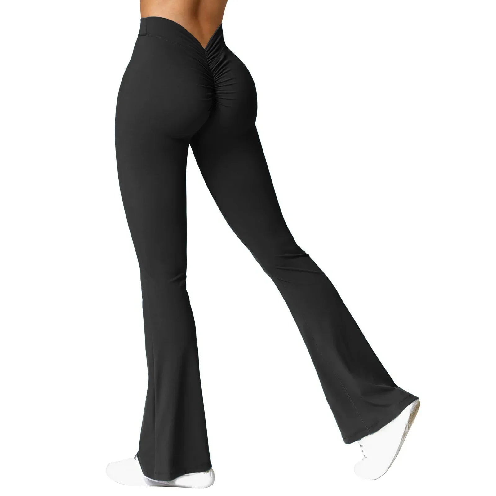 Fashion flared women's V back waist sports pants high waist buttocks, solid colors