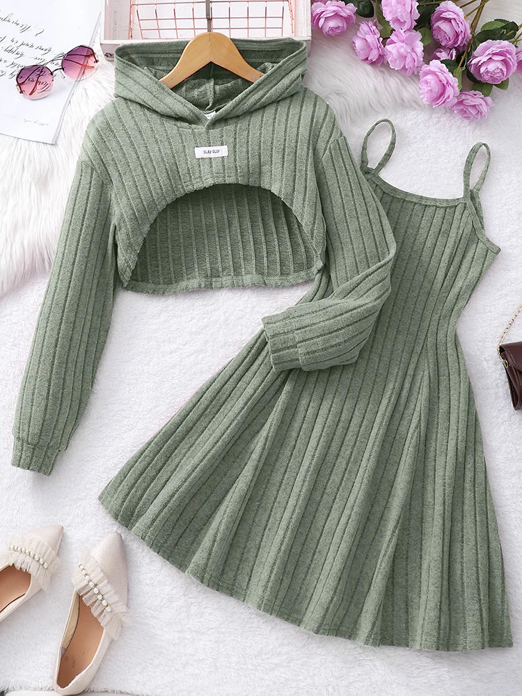 Children's Fashionable Elegant Short Top & Dress Two-Piece Set