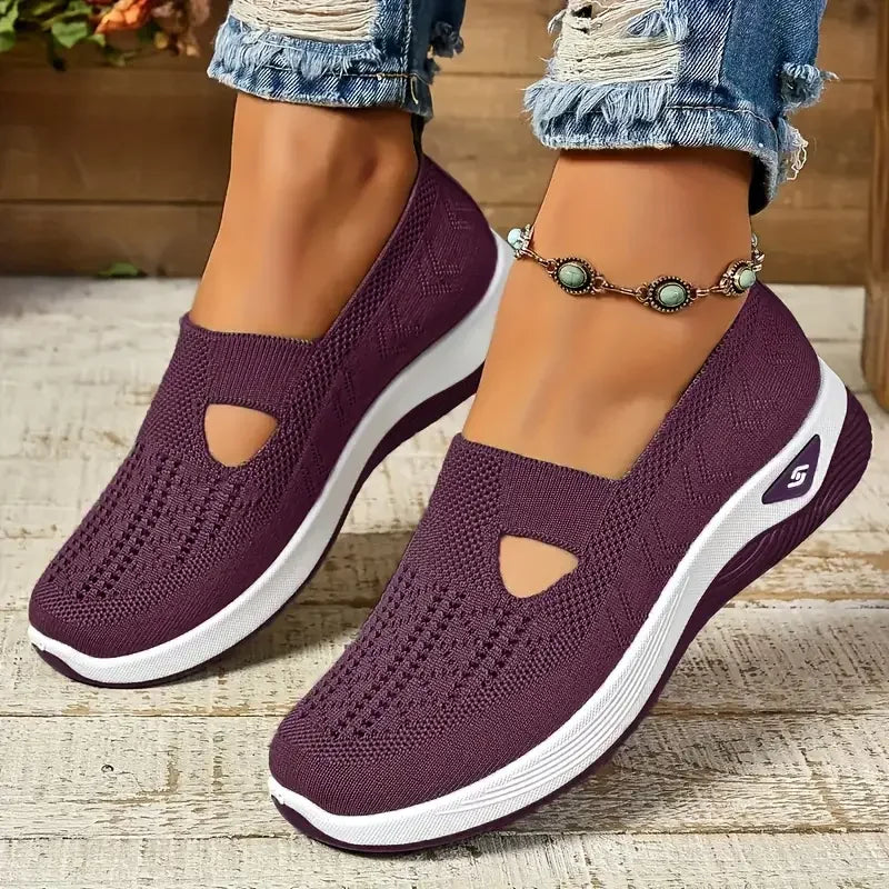 Women's Solid Color Breathable Sneakers, Low-top, Knitted, Breathable, Light Walking, in 6 Colors