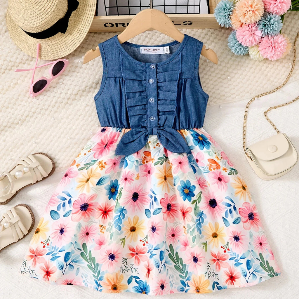 Girls Lace Up Sling Summer Dress, Sleeveless Dresses For 1-10 Years Cool Ventilated Clothes