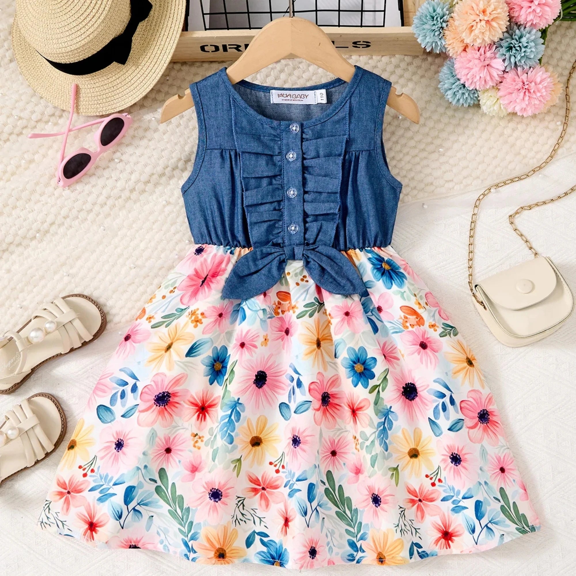 Girls Lace Up Sling Summer Dress, Sleeveless Dresses For 1-10 Years Cool Ventilated Clothes