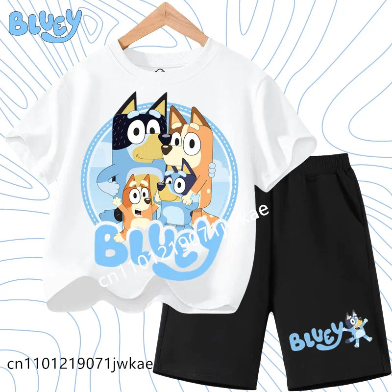 Boys and Girls Bluey Family 2Pc Summer Outfit Set Short Sleeve T-Shirt & Shorts, Choose Your Color