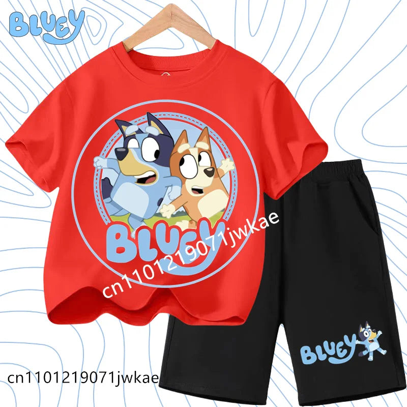 Boys and Girls Bluey Family 2Pc Summer Outfit Set Short Sleeve T-Shirt & Shorts, Choose Your Color