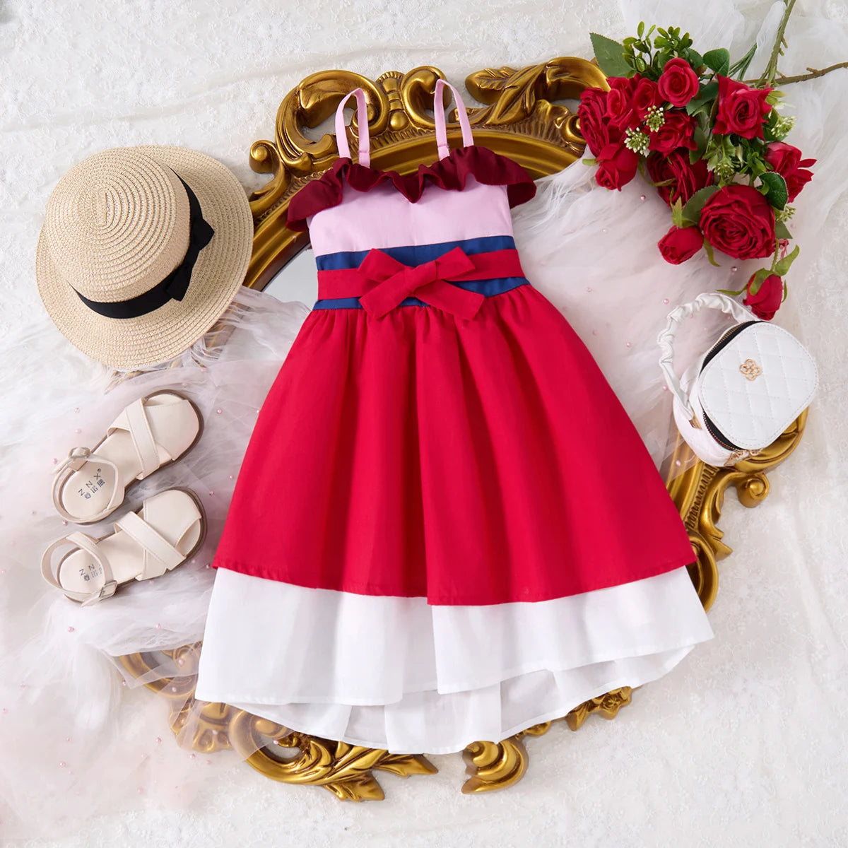 Girls Lace Up Sling Summer Dress, Sleeveless Dresses For 1-10 Years Cool Ventilated Clothes