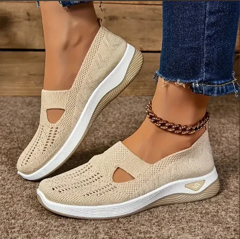 Women's Solid Color Breathable Sneakers, Low-top, Knitted, Breathable, Light Walking, in 6 Colors