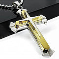 2025 Ins New Cross Pendant Necklace, Zircon Black Gold Color Stainless Steel Chain