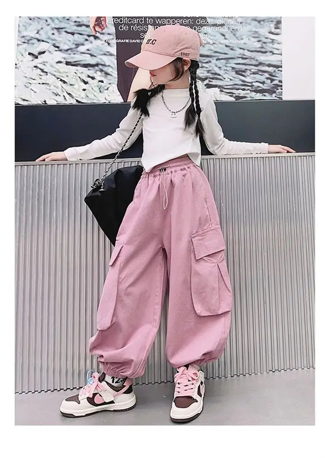New Summer Streetwear Cargo Pants for Teenage Girls, Baggy Wide Leg