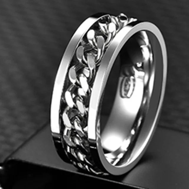 Cool Stainless Steel Rotatable Men's Ring, High Quality, Spinner Chain