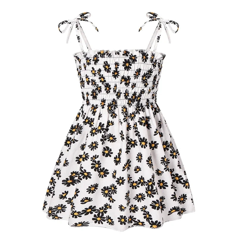 Girls Sleeveless Cotton Flower Strap Sundress, 1-6yrs