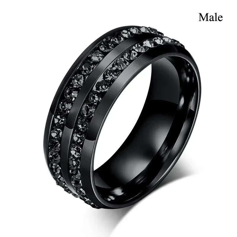 Couple Rings Romantic Purple Rhinestones CZ Rings Set, Trendy Steel Celtic Dragon Rings