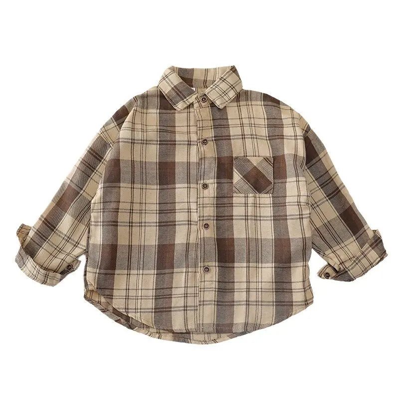 Autumn Unisex Blouses & Shirt Plaid Long-sleeved Children's Fashion Tops