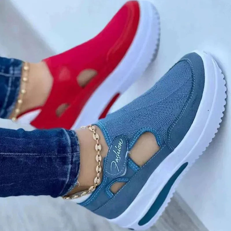Red Casual Shoes, Women's Breathable Fashion Brand Sandals Platform,