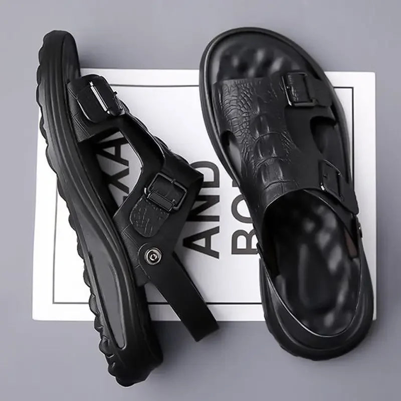 Men's Summer New Soft Bottom Waterproof Anti-slip Driving Beach Shoes Two-use Casual Sandals Outerwear Slip-On Slippers