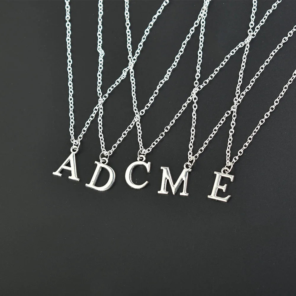 Silver Color A-Z Alphabet Letter Pendants Necklaces