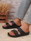 Men's Teen Mules New Summer Retro Casual Slip-On Slippers Molded Double-Strap Half-Slip Flat Slippers with Adjustable Buckle