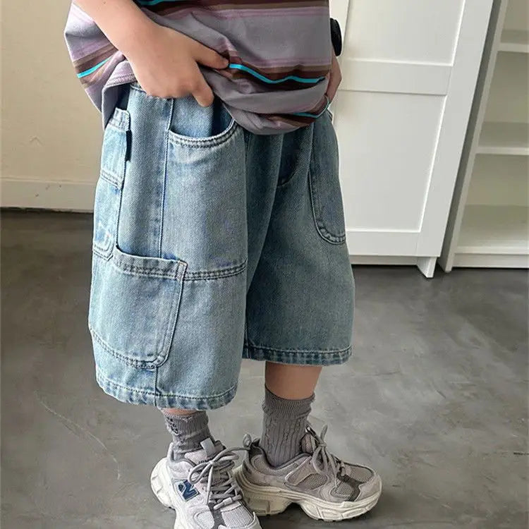 Boys Denim Shorts, New Kids Solid Color Fashion, Knee Length Shorts