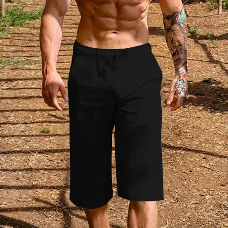 Men's Capri Pants, Lightweight Solid Color, Breathable6 Drawstring Cropped Capris