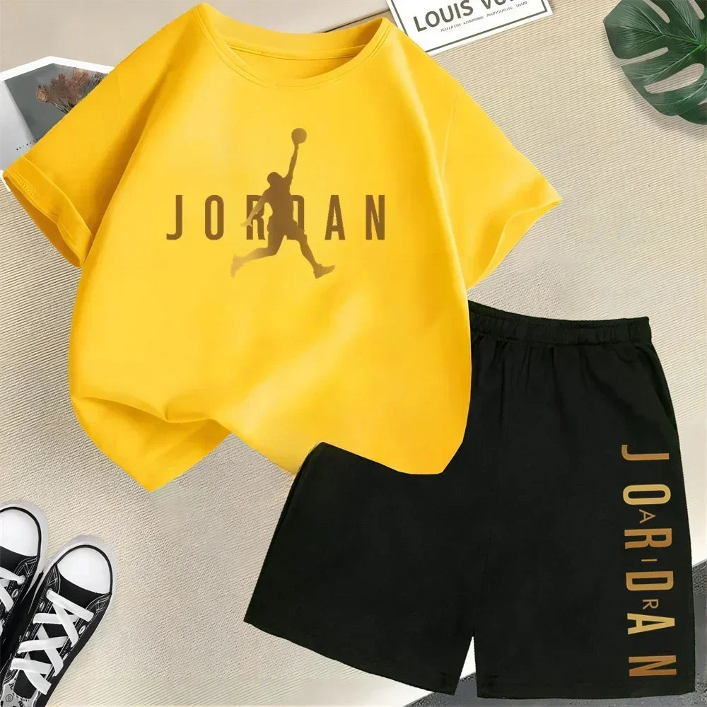Children's 2Pc Fashion Summer Short Sleeve Set, Slam Dunk Master Pattern Print