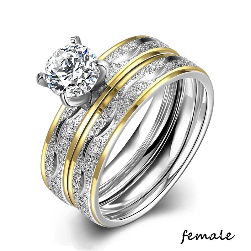 Couple Rings Romantic Purple Rhinestones CZ Rings Set, Trendy Steel Celtic Dragon Rings