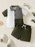 Boys' 2 Pcs Flip Collar Color Blocked Pit Stripe Top and Shorts Fashion Ages 1 - 6