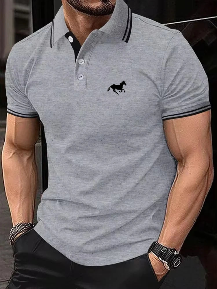 New Men's Classic Short Sleeved Polo T-Shirt, Button Lapel, sizes S-3XL