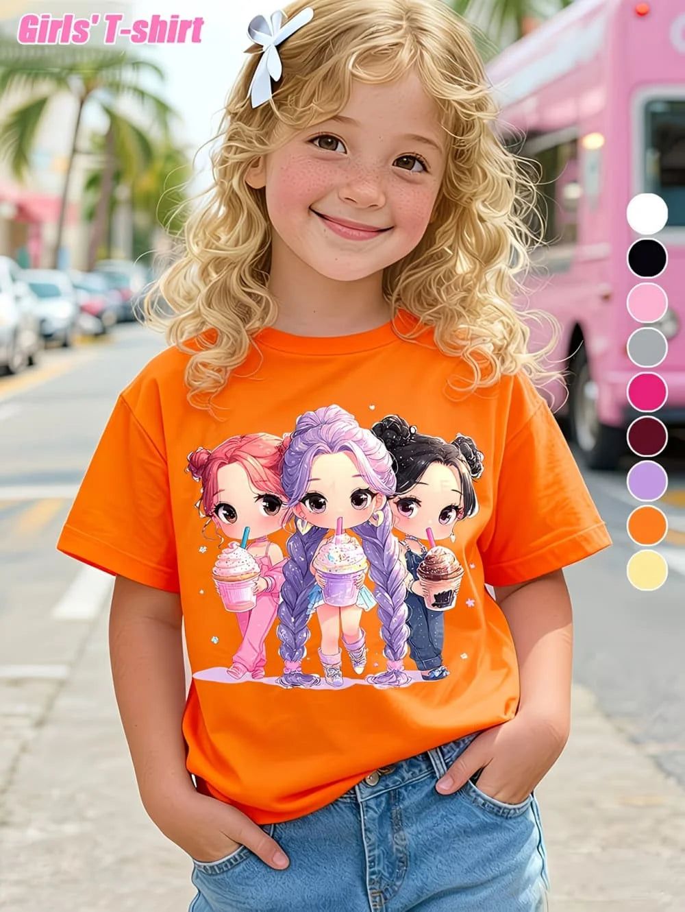 Summer Kpop Popular Children's Design Style, Round Neck, Short Sleeve, Choose your Color