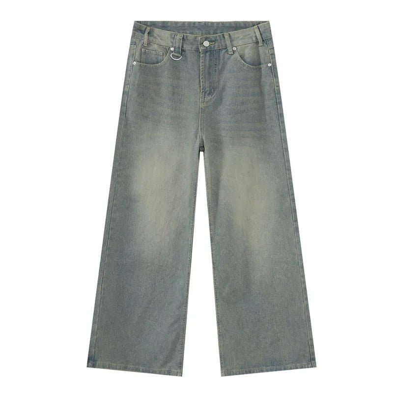 IEFB Vintage Camouflage Men's Jeans Fashion Washed Casual Wide Leg Denim Pants Autumn Winter Loose Male Trousers Old Blue 9C354