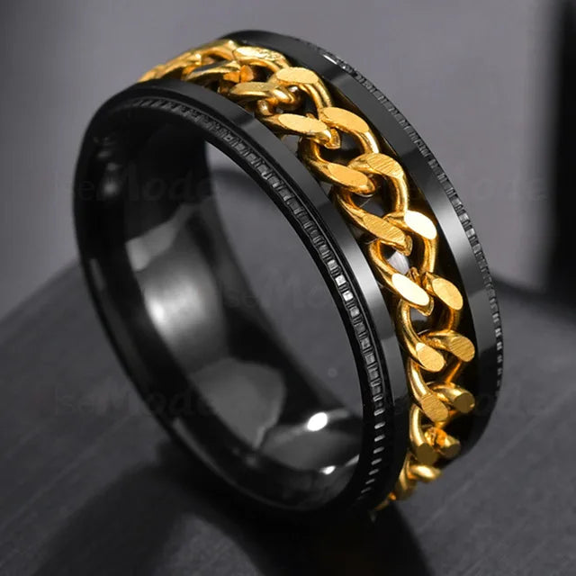 Cool Stainless Steel Rotatable Men's Ring, High Quality, Spinner Chain