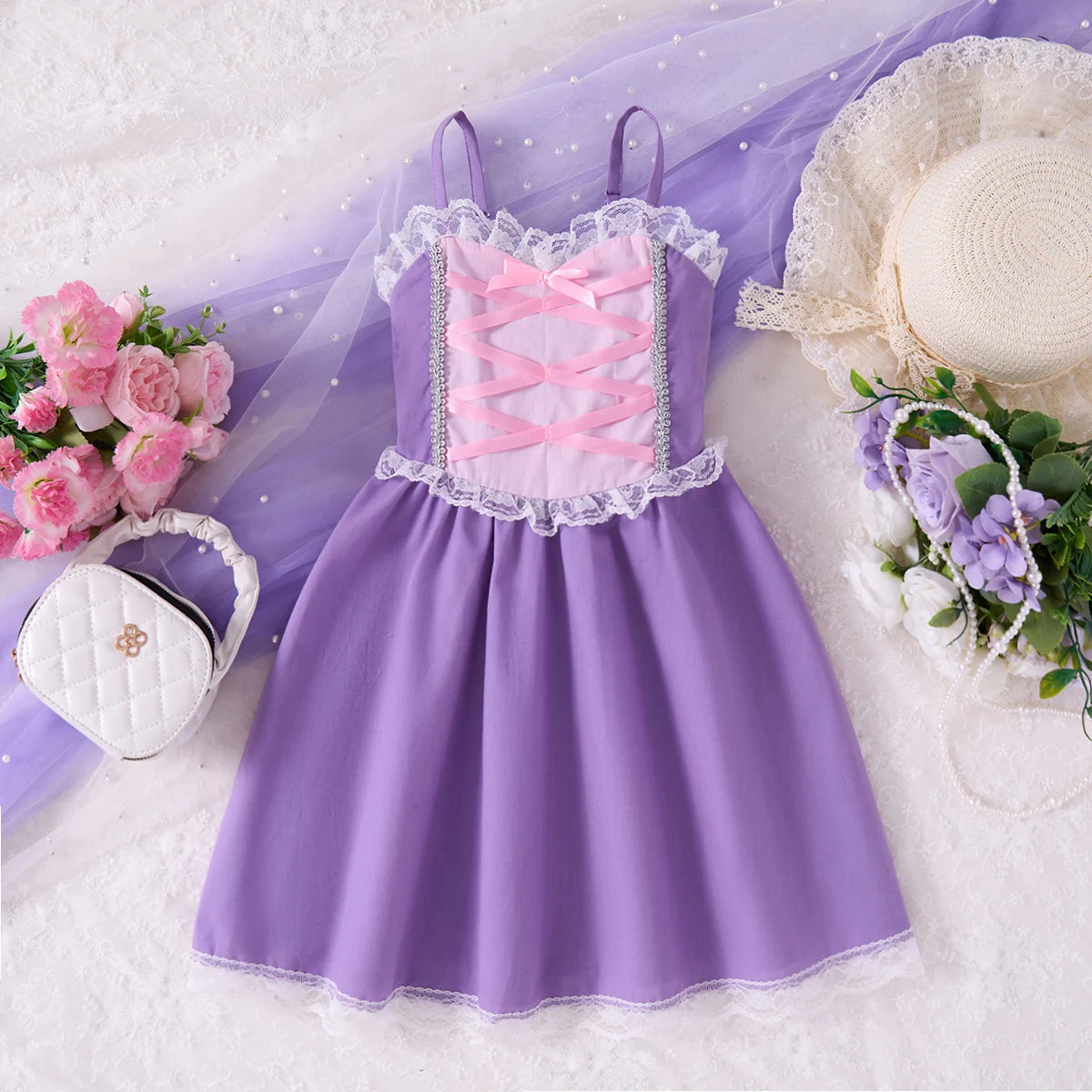 Girls Lace Up Sling Summer Dress, Sleeveless Dresses For 1-10 Years Cool Ventilated Clothes