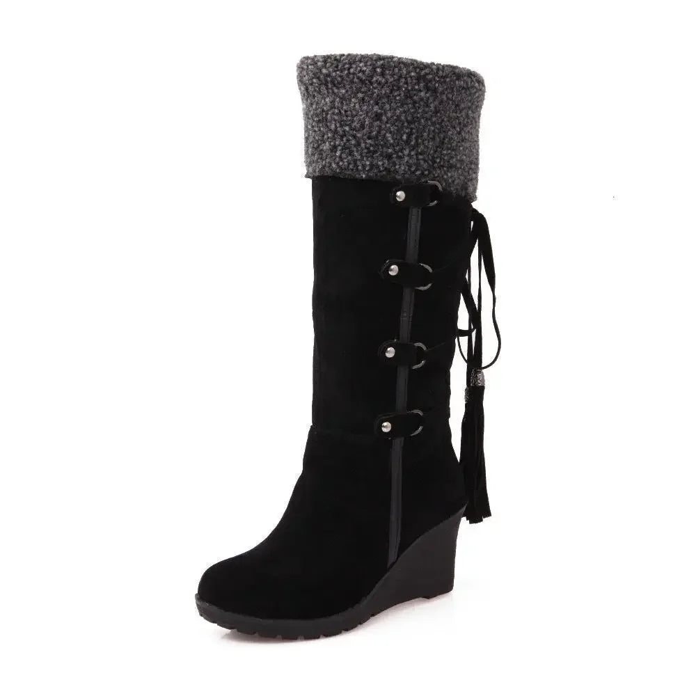Large Size Women's Furry High-Top Booties with Buckle Snow Boots