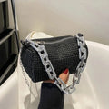 Women's Allover Rhinestone Bucket Bag with Glitter Chain