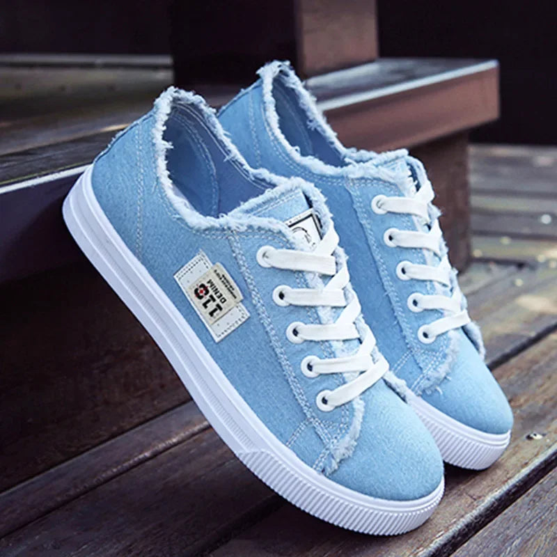 2024 Women's Canvas Board Sneaker Low Top Denim, Lace-Up