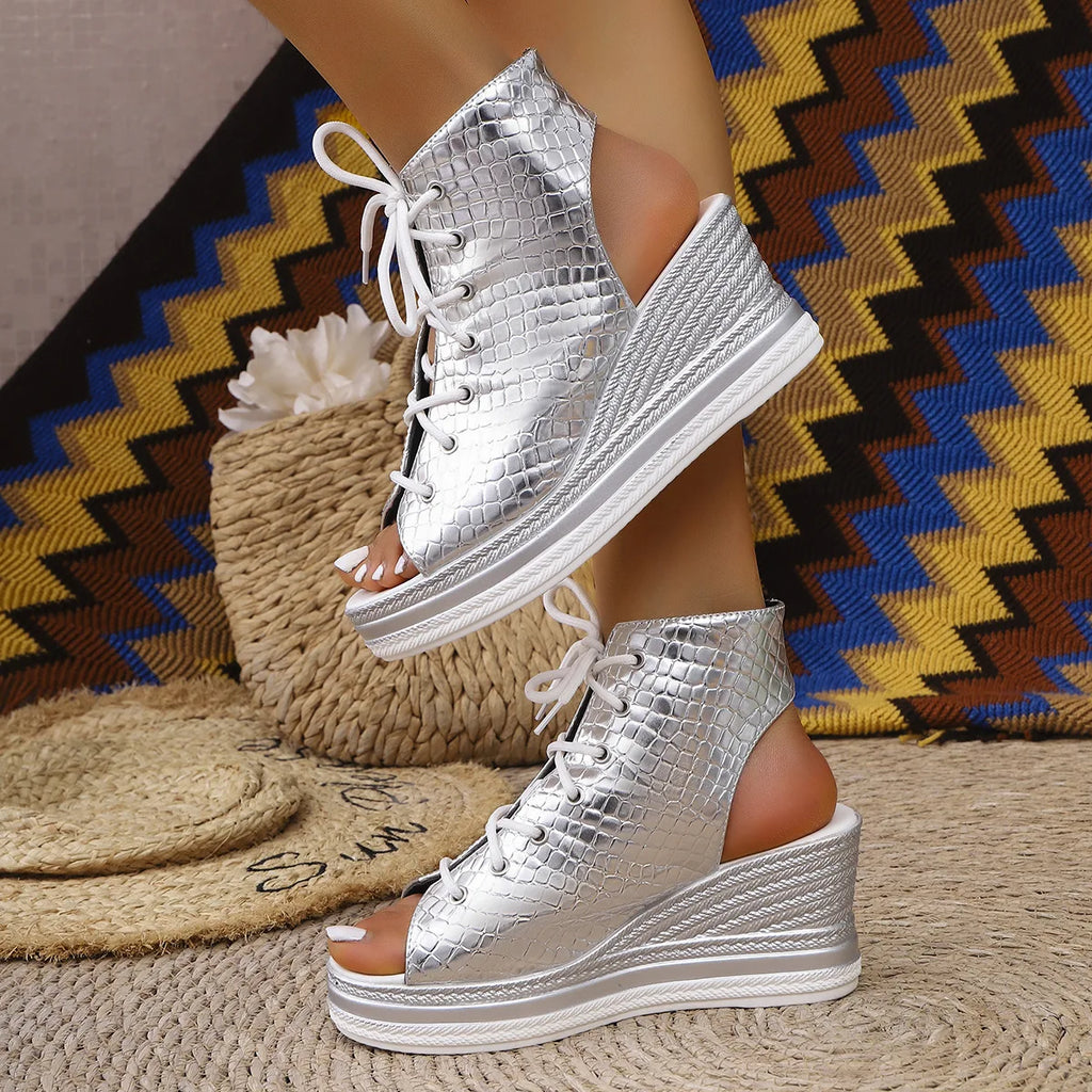 Fashion Leopard Print Casual Sandals, Open Toe, Comfortable, Lace Up