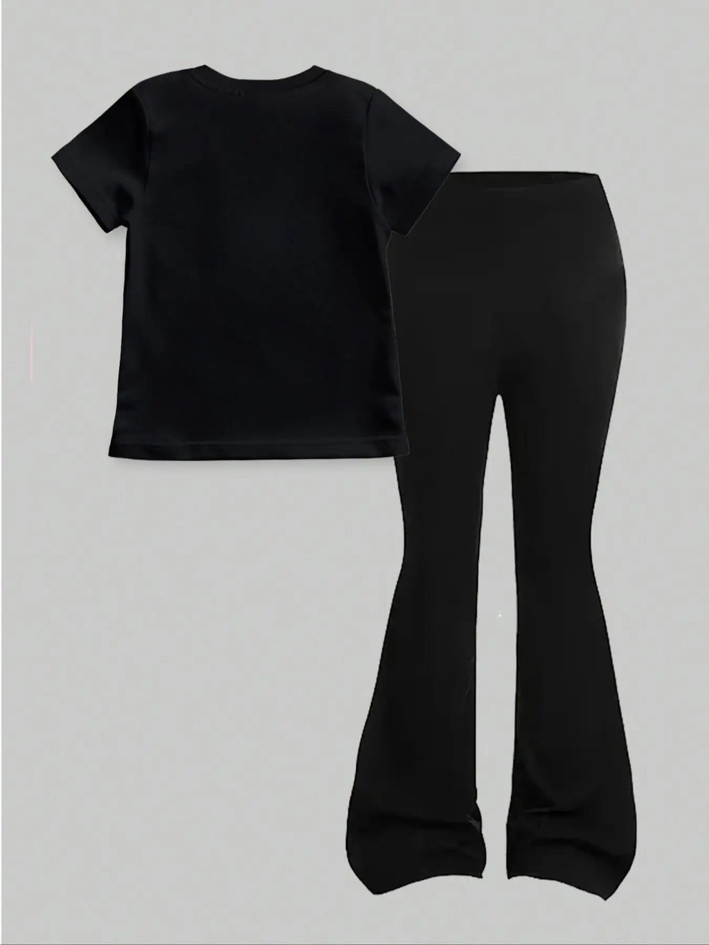 New 2026 Girls Short-Sleeve Top + Long Pants Set, "67" Blue Building Block Texture,