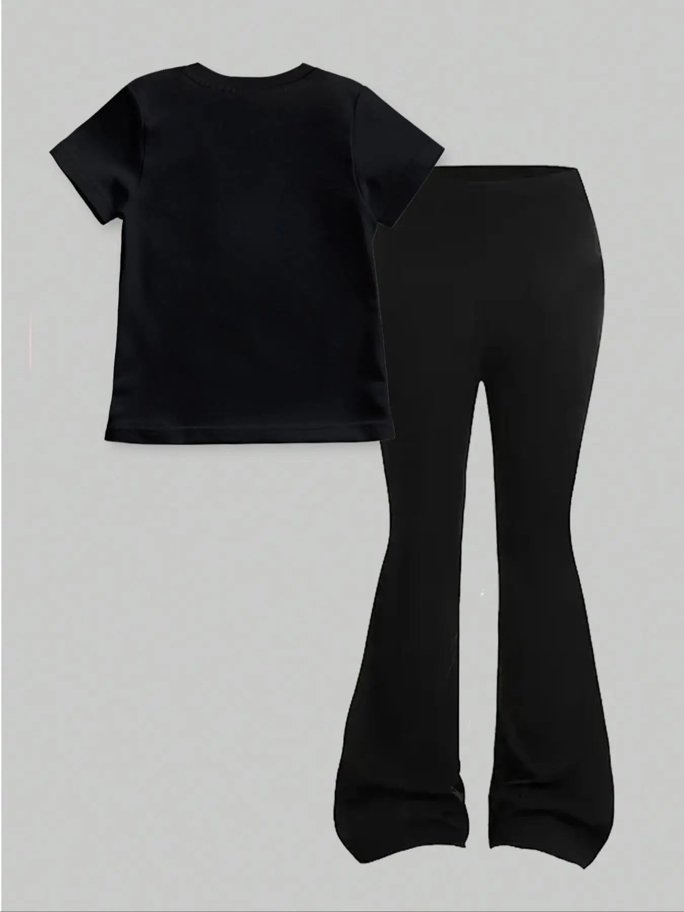 New 2026 Girls Short-Sleeve Top + Long Pants Set, "67" Blue Building Block Texture,