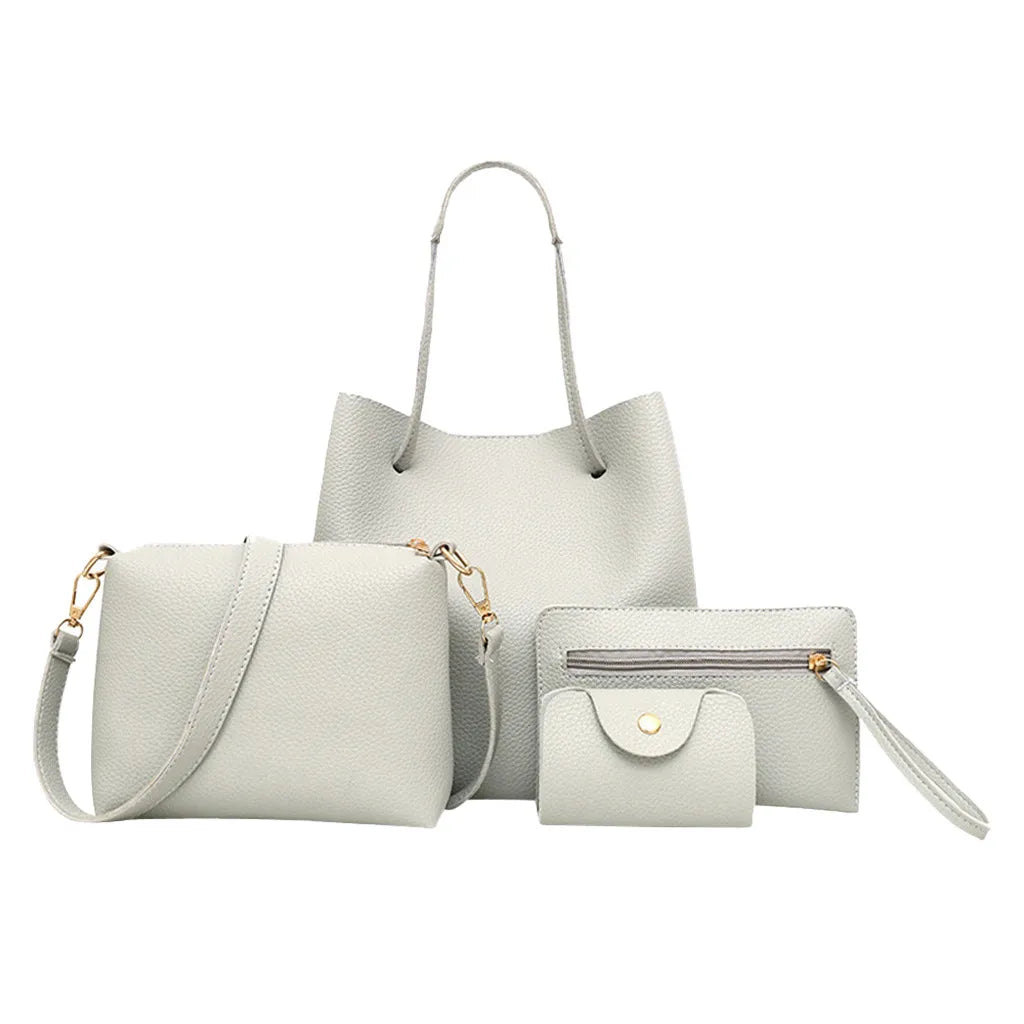 Women's Fashion Leather 4pcs Handbag Set, Shoulder Handbag, Crossbody Wallet, Multicolor to Choose from