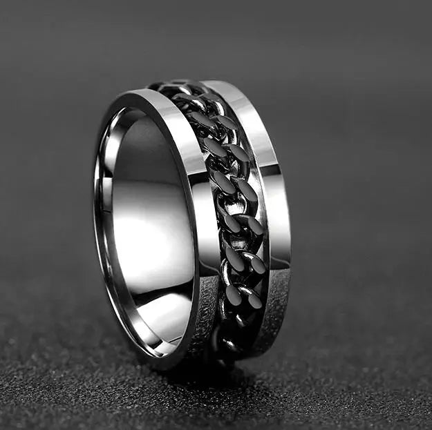 Cool Stainless Steel Rotatable Men's Ring, High Quality, Spinner Chain
