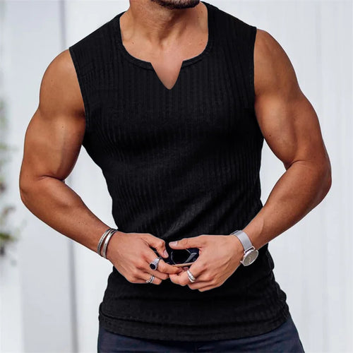 2024 New Summer Men's V-neck Vest stripe Tank top