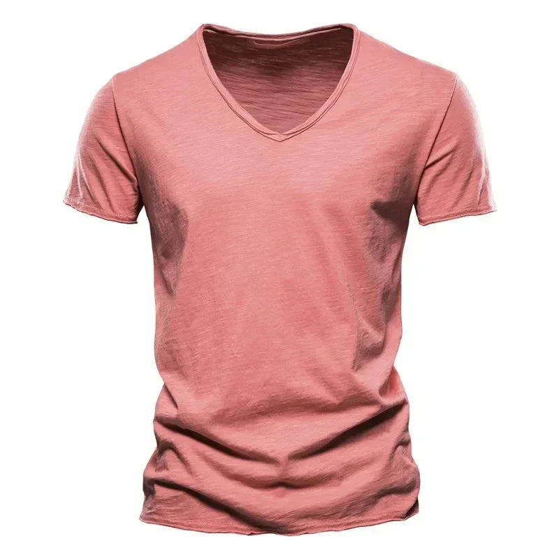 New 100% Men's Cotton V Neck T-Shirt, A High-Quality Fashion
