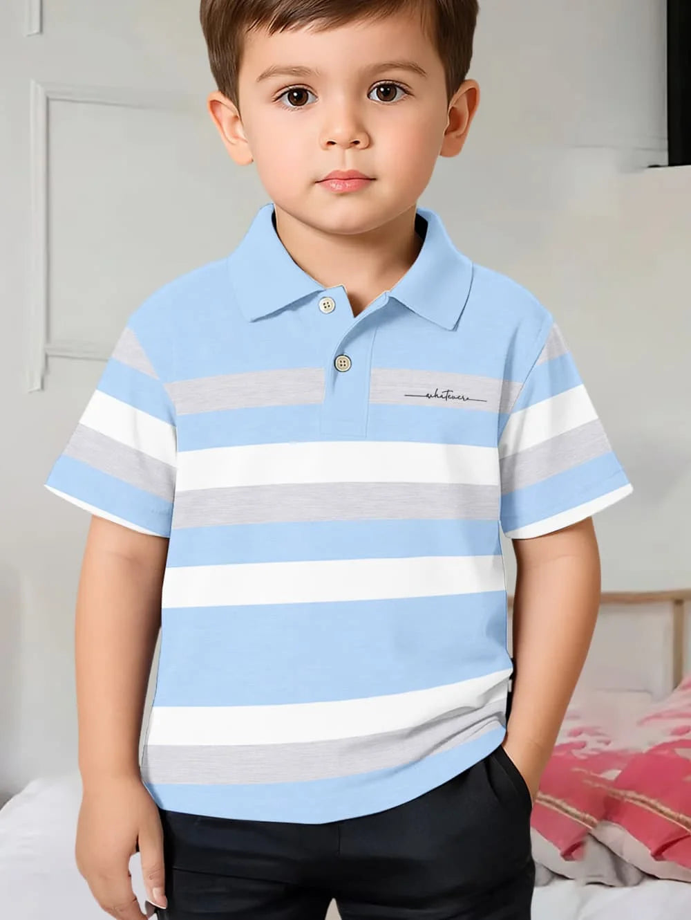 Polo Shirts for Kids, for Boys and Girls, with Gradient Striped 3D Print Fashion, also in Different Styles