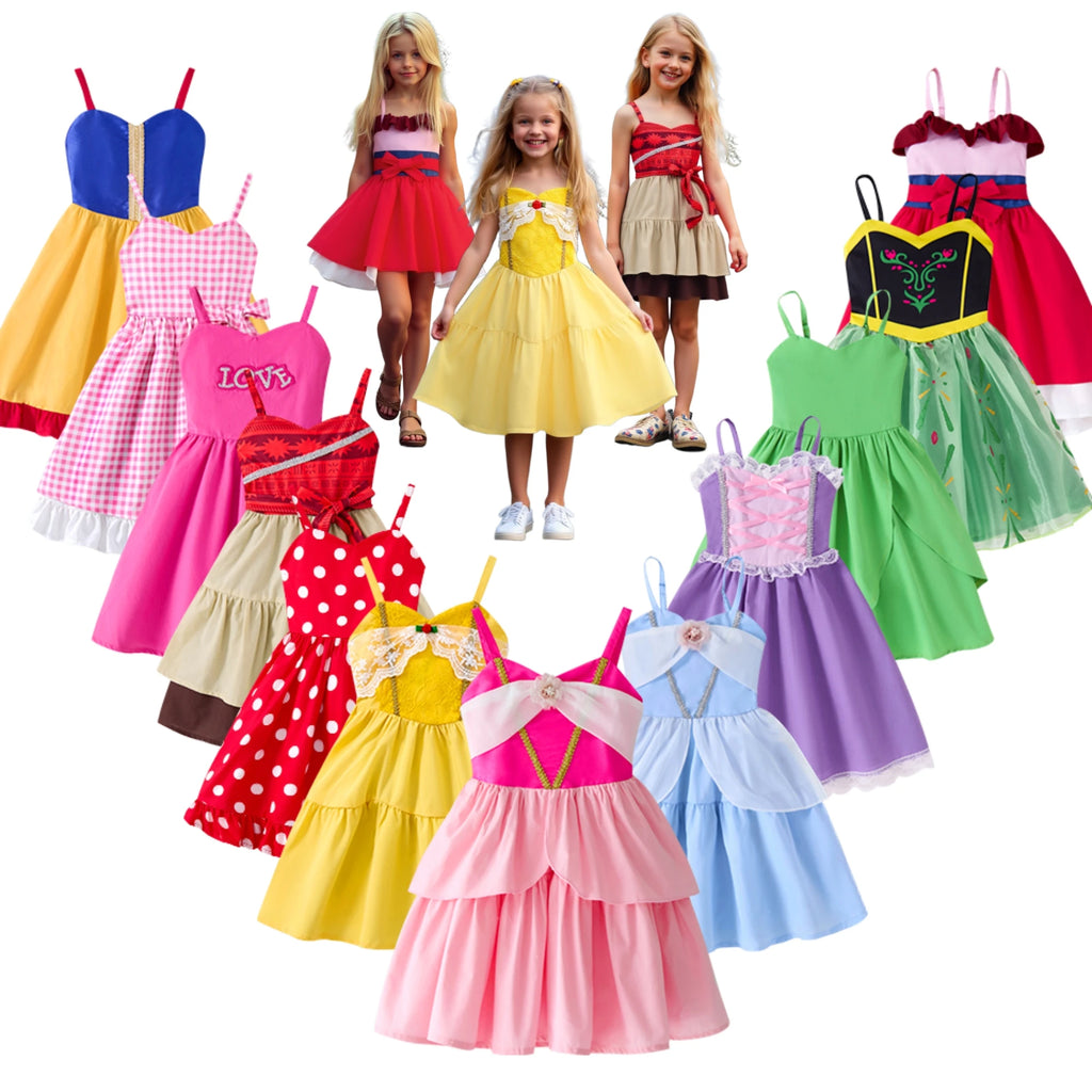 Girls Lace Up Sling Summer Dress, Sleeveless Dresses For 1-10 Years Cool Ventilated Clothes
