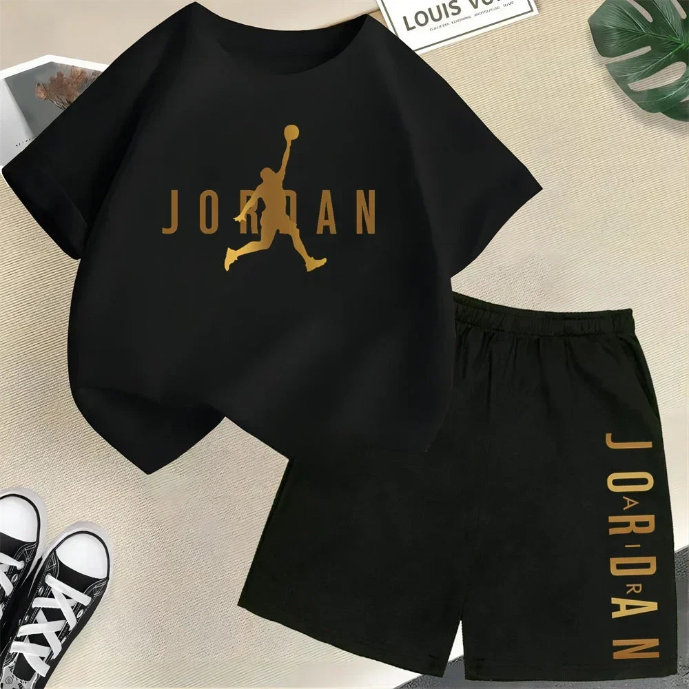 Children's 2Pc Fashion Summer Short Sleeve Set, Slam Dunk Master Pattern Print