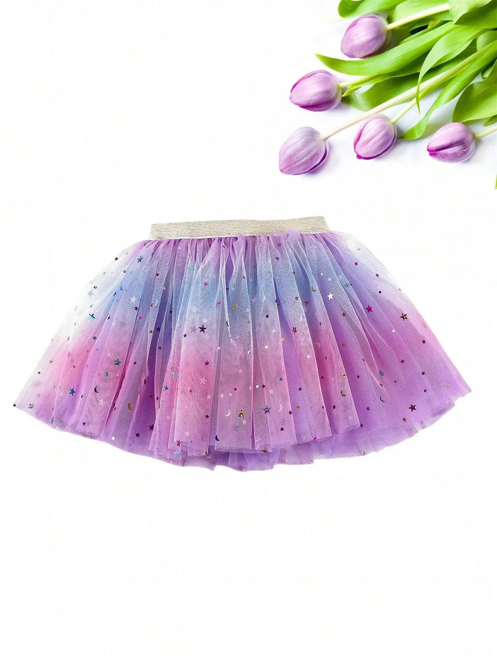 Girls' Gradient Tulle Skirt with Star & Moon Sequins