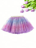 Girls' Gradient Tulle Skirt with Star & Moon Sequins