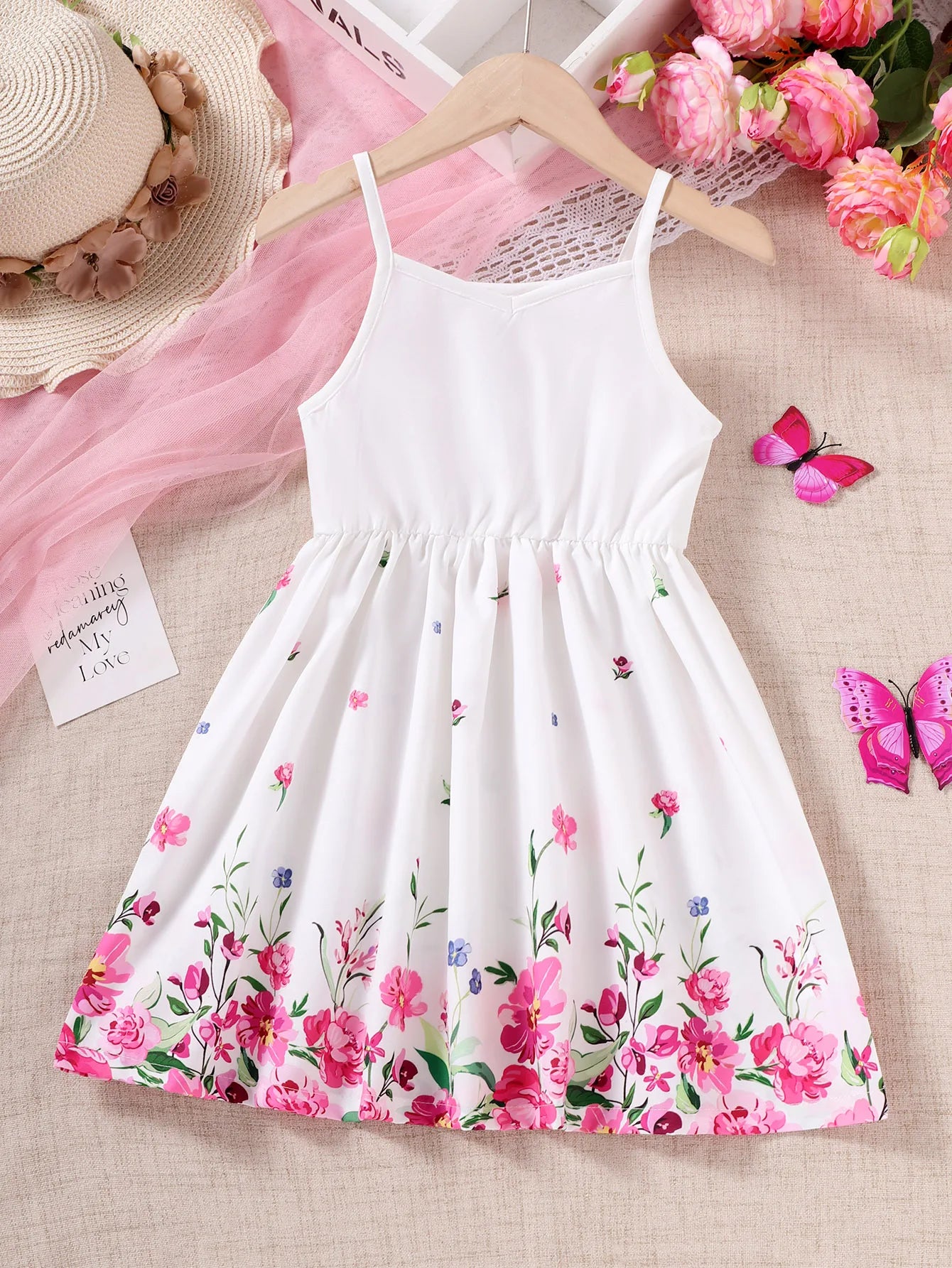 Girl's New Sling Dress Flower Print Dresses, Comfortable, 4-7 Years