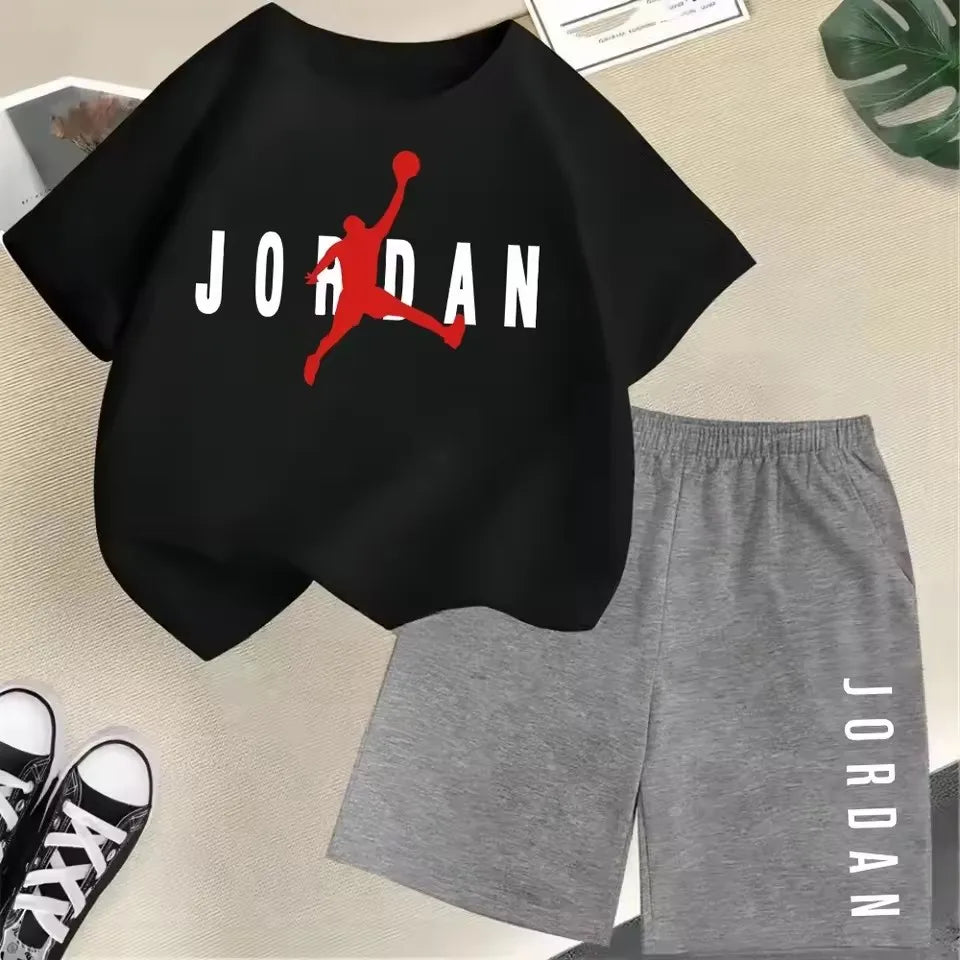 Children's 2Pc Fashion Summer Short Sleeve Set, Slam Dunk Master Pattern Print
