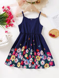 Girl's New Sling Dress Flower Print Dresses, Comfortable, 4-7 Years