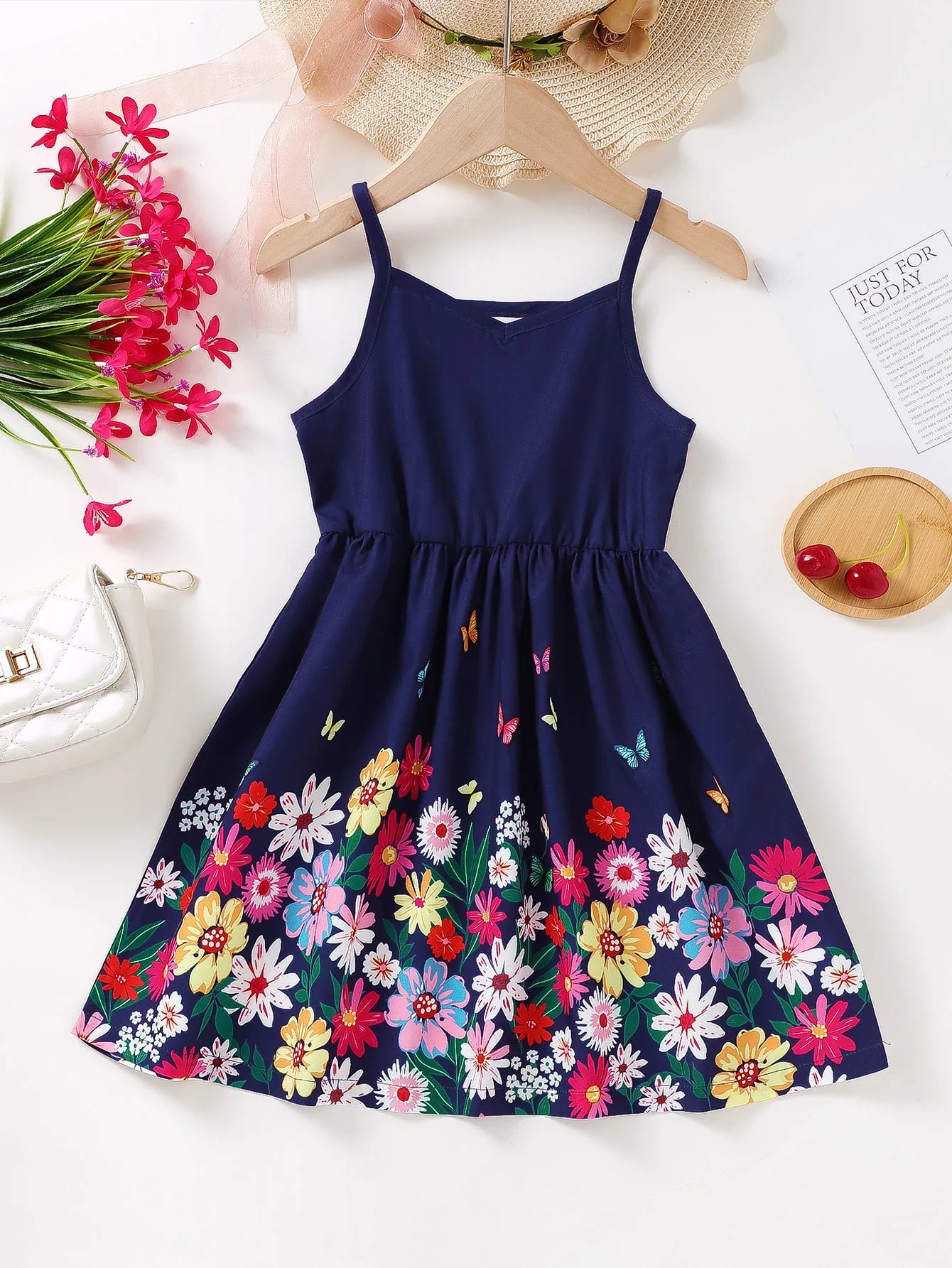 Girl's New Sling Dress Flower Print Dresses, Comfortable, 4-7 Years
