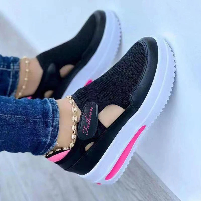 Red Casual Shoes, Women's Breathable Fashion Brand Sandals Platform,