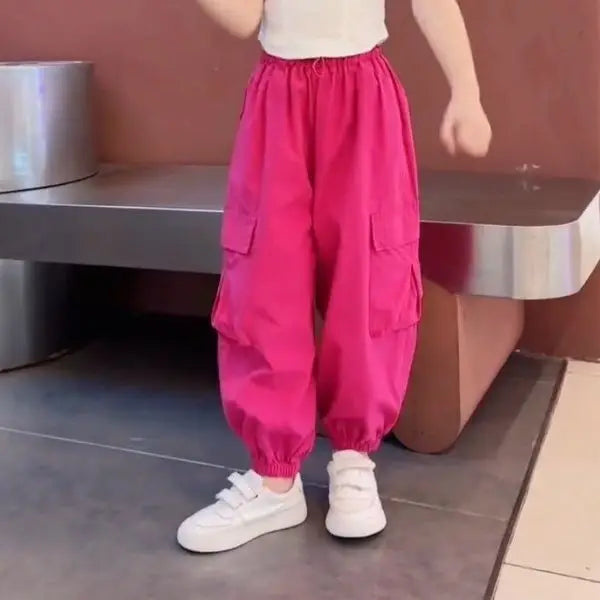 New Summer Streetwear Cargo Pants for Teenage Girls, Baggy Wide Leg